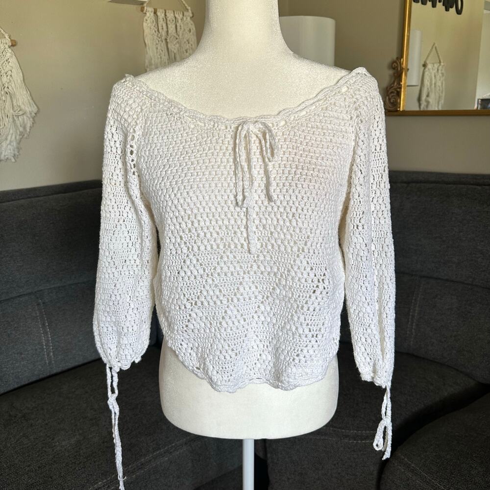Crochet 3/2 sleeve vintage top sz L